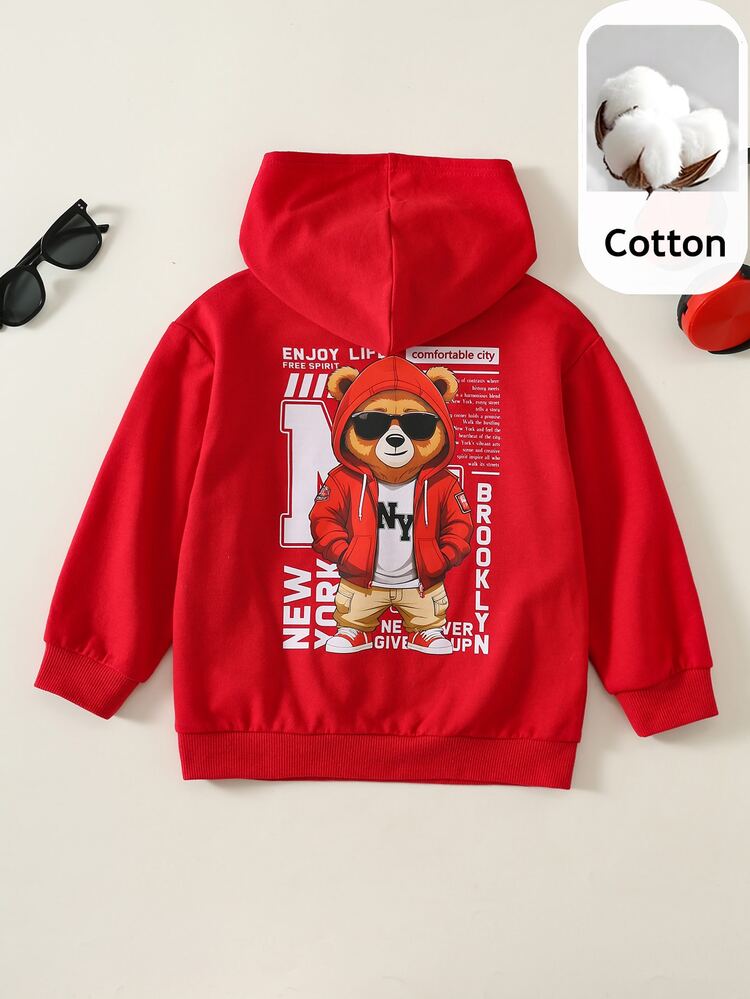 SHEIN Kids Young Boys Casual Daily Comfortable Knitted Long Sleeve Thick Sweatshirt Suitable For Autumn/Winter - Red - View 1