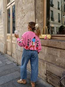 Resyla Women's Christmas Sweatshirt, Merry Christmas Towel Embroidery Pullover, Elegant Script Lettering, C - Hot Pink - View 4