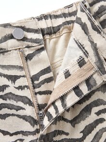 SHEIN MOD Women's Plus Size Zebra Print Pocket Wide Leg Loose Casual Denim Jeans Fall Clothes - Multicolor - View 4