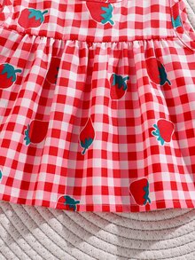 SHEIN Baby Girl Two Pieces Summer Round Neck Sleeveless Top And Red And White Plaid Shorts Set. Family Matching Photoshoot Cute Cow Girl - Red - View 6