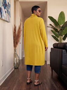 Slaydiva Spring/Autumn New Style Casual, Home, Daily, School, Back To School, Holiday Occasions Loose Solid Yellow Long Sleeve Draped Neckline Asymmetrical Hem Women's Plus Size Jacket-A - Yellow - View 3