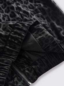 ACID BLVD Autumn/Winter Y2K Street Style Leopard Print Fur Collar Napoleon Military Style Cross Embroidery PU Leather Women's Cotton Padded Coat - Black - View 13