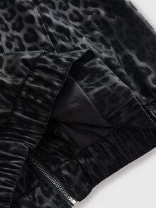 ACID BLVD Autumn/Winter Y2K Street Style Leopard Print Fur Collar Napoleon Military Style Cross Embroidery PU Leather Women's Cotton Padded Coat - Black - View 11