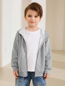 Kids Tween Boy Casual Daily Versatile Comfortable Colorblock Hooded Long Sleeve Open Front Knit Jacket Suitable For School, Garden, Beach, Birthday, Spring, Summer, Fall, Winter - Grey - View 5