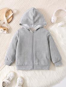 Kids Tween Boy Casual Daily Versatile Comfortable Colorblock Hooded Long Sleeve Open Front Knit Jacket Suitable For School, Garden, Beach, Birthday, Spring, Summer, Fall, Winter - Grey - View 4