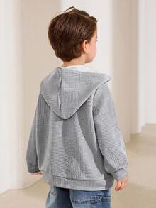 Kids Tween Boy Casual Daily Versatile Comfortable Colorblock Hooded Long Sleeve Open Front Knit Jacket Suitable For School, Garden, Beach, Birthday, Spring, Summer, Fall, Winter - Grey - View 2