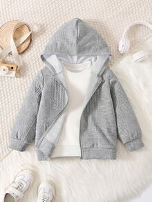 Kids Tween Boy Casual Daily Versatile Comfortable Colorblock Hooded Long Sleeve Open Front Knit Jacket Suitable For School, Garden, Beach, Birthday, Spring, Summer, Fall, Winter - Grey - View 3