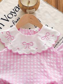 SHEIN Vintaside Kids 2件組少女甜美可愛公主風草莓印花無袖背心搭配長褲套裝 粉色條紋 3D草莓 夏季 - 粉色 - 查看 4