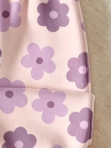 Celana Jogger Motif Bunga dan Garis untuk Bayi Perempuan, Putih/Cokelat/Merah Muda/Lavender, 2 Potong untuk Musim Gugur dan Musim Dingin - MultiWarna - View 4
