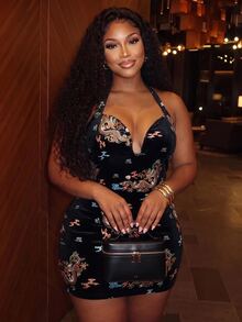 Slaydiva Autumn New Arrival, Suitable For Music Festivals, American Retro Sexy, Street, Hot Girl, Party, Holiday, Bar And Other Occasions, Chinese Retro Dragon Pattern Plus Size Mini Dress For Women - Black - View 8