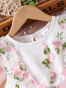 SHEIN X GALILEA Glamorique Kids 年轻女孩连衣裙，春假年轻女孩服装复活节连衣裙年轻女孩花连衣裙年轻女孩春季连衣裙 - 粉色 - 查看 5