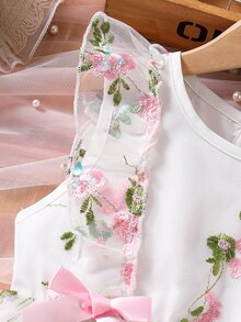 SHEIN X GALILEA Glamorique Kids 年轻女孩连衣裙，春假年轻女孩服装复活节连衣裙年轻女孩花连衣裙年轻女孩春季连衣裙 - 粉色 - 查看 6