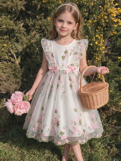 SHEIN X GALILEA Glamorique Kids Young Girls Dresses,For Spring Break Young Girls Clothing Easter Dress Young Girls Flower Dresses Young Girl Spring Dress Summer Holiday