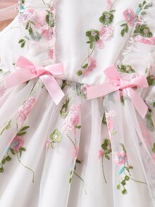 SHEIN X GALILEA Glamorique Kids 年轻女孩连衣裙，春假年轻女孩服装复活节连衣裙年轻女孩花连衣裙年轻女孩春季连衣裙 - 粉色 - 查看 7