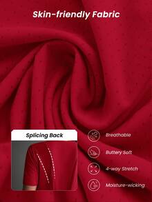 Powerista Women Sports Outdoor Solid Round Neck Short Sleeve Casual Exercise Athletic Top Sportswear Gym Workout Activewear For Fall - Red - View 3