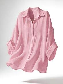 SHEIN Swim Basics Women's Solid Color Minimalist Long Sleeve Kimono Cover Up, Everyday Wear - Dusty Pink - View 7