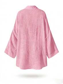 SHEIN Swim Basics Women's Solid Color Minimalist Long Sleeve Kimono Cover Up, Everyday Wear - Dusty Pink - View 8