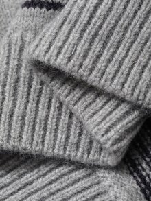 Hapijoa Young Boy Letter Patch Striped Crew Neck Long Sleeve Casual Sweater Winter - Grey - View 9