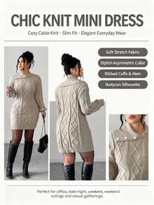 Elenzga Women's Elegant & Fashionable Long Sleeve Loose Fit Plus Size Sweater Dress, Suitable For Outings And Wedding Guests, Autumn/Winter - Apricot - View 2