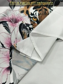 RosyDaze 休閒時尚百搭大尺碼女款花卉虎紋印花長袖襯衫，適合早午餐派對，白色動物印花，秋季款 - 彩色 - 查看 4