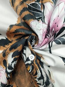 RosyDaze 休閒時尚百搭大尺碼女款花卉虎紋印花長袖襯衫，適合早午餐派對，白色動物印花，秋季款 - 彩色 - 查看 6