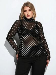 Maija 大尺碼女款高領長袖修身透視都會通勤商務休閒基礎上衣，適合外出穿著、上班辦公、秋季萬聖節 - 黑色 - 查看 6