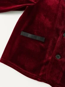 SHEIN 2pcs/Set Young Boy Green Velvet Blazer Jacket & Black Pants Outfit,Gentleman Suit For Summer,Traditional,Wedding,Christening,Pageboy,Ring Boy,Festival - Burgundy - View 6