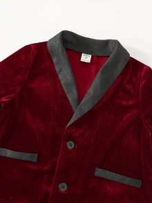 SHEIN 2pcs/Set Young Boy Green Velvet Blazer Jacket & Black Pants Outfit,Gentleman Suit For Summer,Traditional,Wedding,Christening,Pageboy,Ring Boy,Festival - Burgundy - View 5