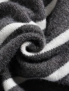SHEIN Tween Girl Striped & Heart Pattern Contrast Trim Cardigan Autumn Winter - Dark Grey - View 6