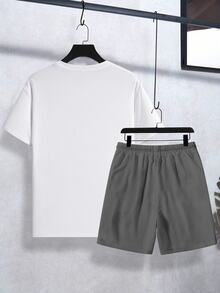 NEOREFINED Set de 2 piezas de camiseta de manga corta de cuello redondo casual y pantalones cortos con cordón para hombre - Multicolor - Ver 6