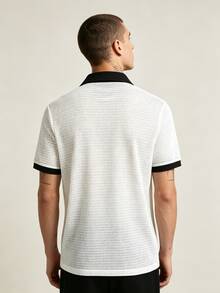 NEOREFINED Men's V-Neck Contrast Color Casual Polo Shirt - White - View 2