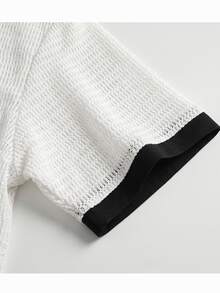 NEOREFINED Men's V-Neck Contrast Color Casual Polo Shirt - White - View 4