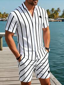 NEOREFINED Men's Striped Button-Down Shirt & Shorts Set, Lightweight Vacation Style, Ideal For Cruise, Hangout, Gathering & Daily Wear, Suitable For Men, Holiday - Multicolor - View 7