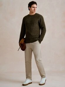 NEOREFINED Men's Casual Ribbed Crew Neck Long Sleeve Sweater, Fall/Winter - Green - View 8