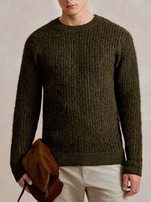 NEOREFINED Men's Casual Ribbed Crew Neck Long Sleeve Sweater, Fall/Winter - Green - View 3