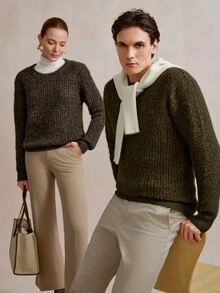 NEOREFINED Men's Casual Ribbed Crew Neck Long Sleeve Sweater, Fall/Winter - Green - View 5
