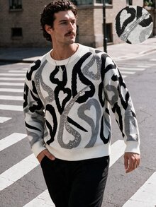 NEOREFINED 男士时尚撞色爱心图案毛衣，秋冬款，长袖上衣 - 彩色 - 查看 1