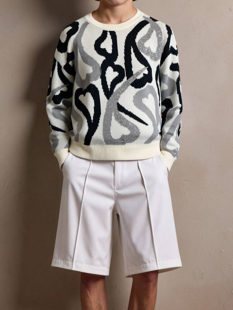 NEOREFINED Sweater Pria Modis dengan Motif Hati Blok Warna, Musim Gugur/Dingin, Atasan Lengan Panjang - MultiWarna - View 3