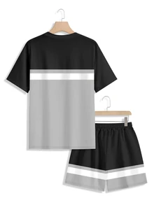 Lornexis Men's Casual Colorblock Short Sleeve T-Shirt And Shorts Set, Summer - Multicolor - View 4