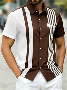 NEOREFINED Men's Striped Short Sleeve Single-Breasted Casual Shirt - Multicolor - View 3