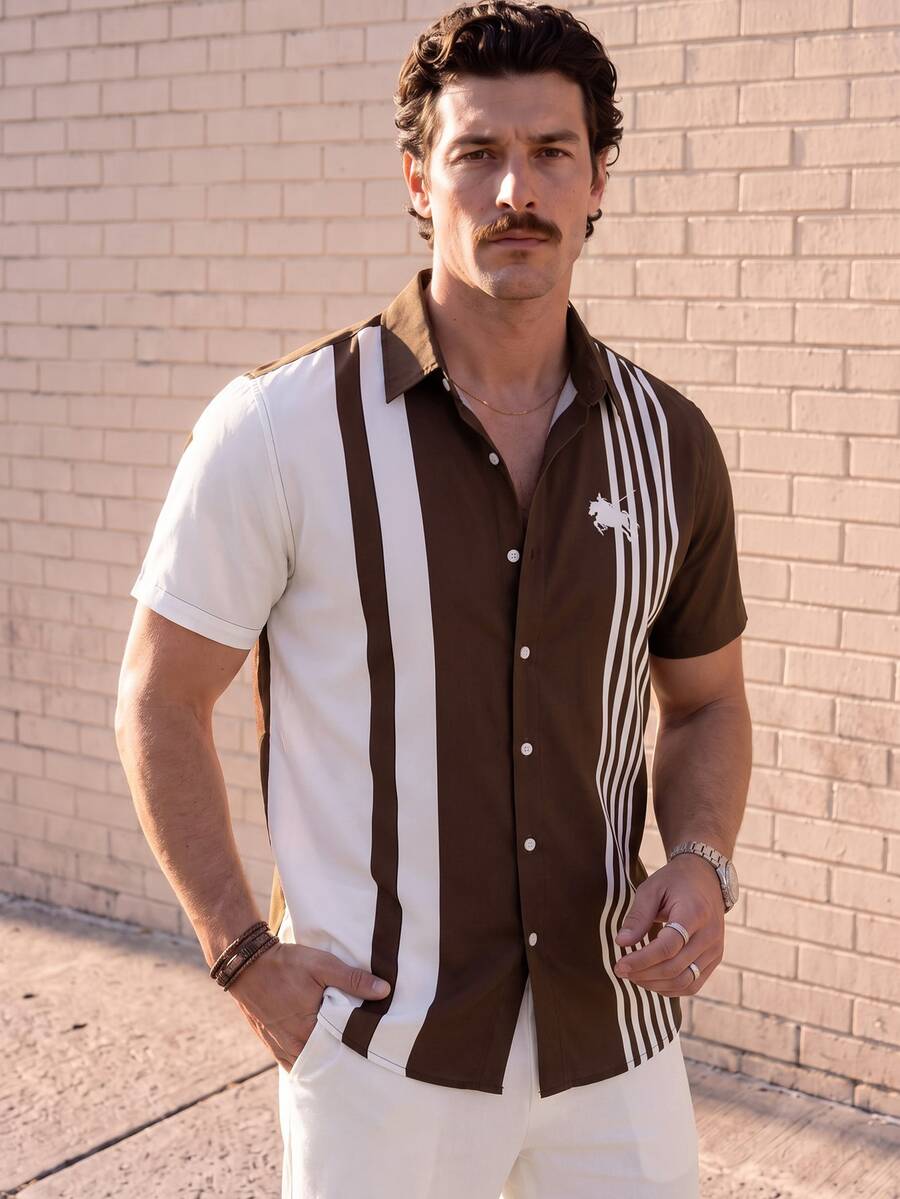 NEOREFINED Men's Striped Short Sleeve Single-Breasted Casual Shirt - Multicolor - View 1