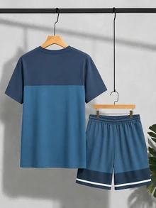 NEOREFINED Men's Colorblock Patchwork T-Shirt And Shorts Set, Holiday - Multicolor - View 2