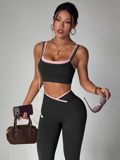 Dewbera Dewbera Nahtloses Damen-Fitness-Set mit hoher Elastizität für Lässig, Alltag und Sport, tailliert und mit Po-Push-up-Effekt