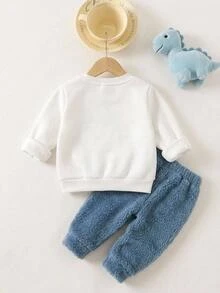 SHEIN Sweatshirt Anak Laki-Laki Musim Gugur/Dingin, Bahan Lembut, Berlapis Termal, dengan Aplikasi Bordir, Cocok untuk Musim Gugur/Dingin - Putih - View 2