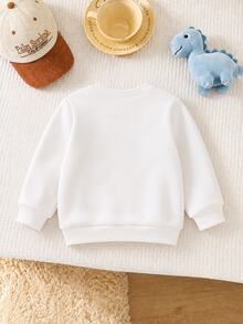 SHEIN Sweatshirt Anak Laki-Laki Musim Gugur/Dingin, Bahan Lembut, Berlapis Termal, dengan Aplikasi Bordir, Cocok untuk Musim Gugur/Dingin - Putih - View 5