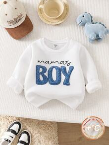 SHEIN Sweatshirt Anak Laki-Laki Musim Gugur/Dingin, Bahan Lembut, Berlapis Termal, dengan Aplikasi Bordir, Cocok untuk Musim Gugur/Dingin - Putih - View 4