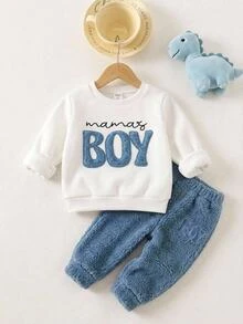 SHEIN Sweatshirt Anak Laki-Laki Musim Gugur/Dingin, Bahan Lembut, Berlapis Termal, dengan Aplikasi Bordir, Cocok untuk Musim Gugur/Dingin - Putih - View 1