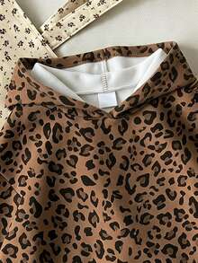 Tween Girl Vintage American Kids Style Leopard Print, Tween Girl Casual Oversized Long Sleeve Autumn Sweatshirt - White - View 7