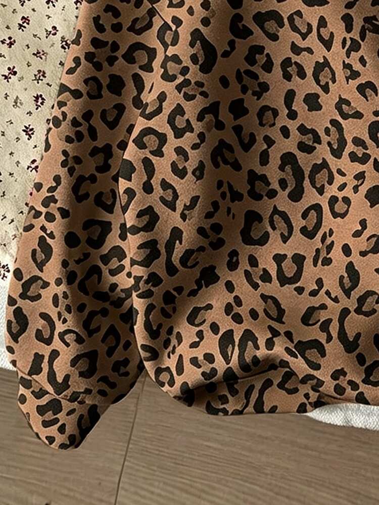 Tween Girl Vintage American Kids Style Leopard Print, Tween Girl Casual Oversized Long Sleeve Autumn Sweatshirt - White - View 5