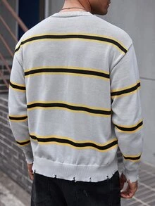 NEOREFINED Men's Crew Neck Long Sleeve Striped Simple Knit Sweater, Casual Everyday Wear - Grey - View 2